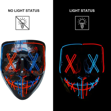 Masque de Purge Lumineux Sans Fil – LED Multicolores – Brille dans la Nuit – Déguisement pour Adultes & Enfants