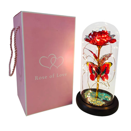 Rose Lumineuse avec Papillon – Fleur LED Colorée sous Cloche en Verre – Lampe Galaxy Rose, Idée Cadeau Romantique