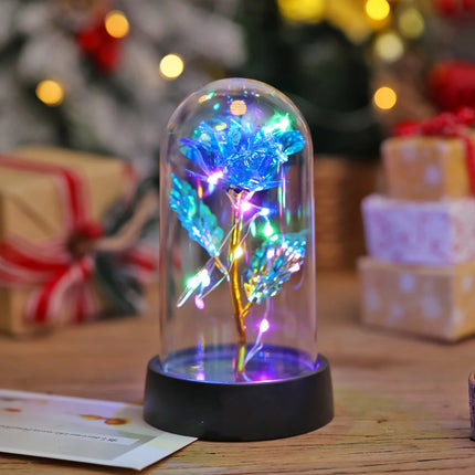 Veilleuse Rose en Feuille d’Or sous Cloche – Lampe Décorative LED pour Mariage, Fête & Cadeau Romantique