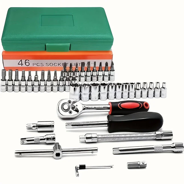 Kit d’outils de réparation automobile 46 pièces – Clé dynamométrique, cliquet, tournevis & douilles