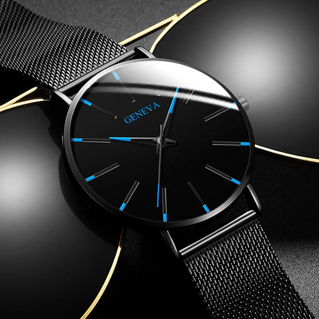 Montre Homme Ultra‑Mince – Style Business, Bracelet Maille Acier Inoxydable, Mouvement Quartz