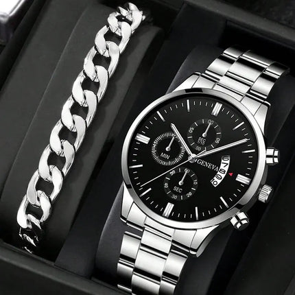Montre Homme de Luxe – Style Business, Mouvement Quartz avec Calendrier, Bracelet en Acier Inoxydable