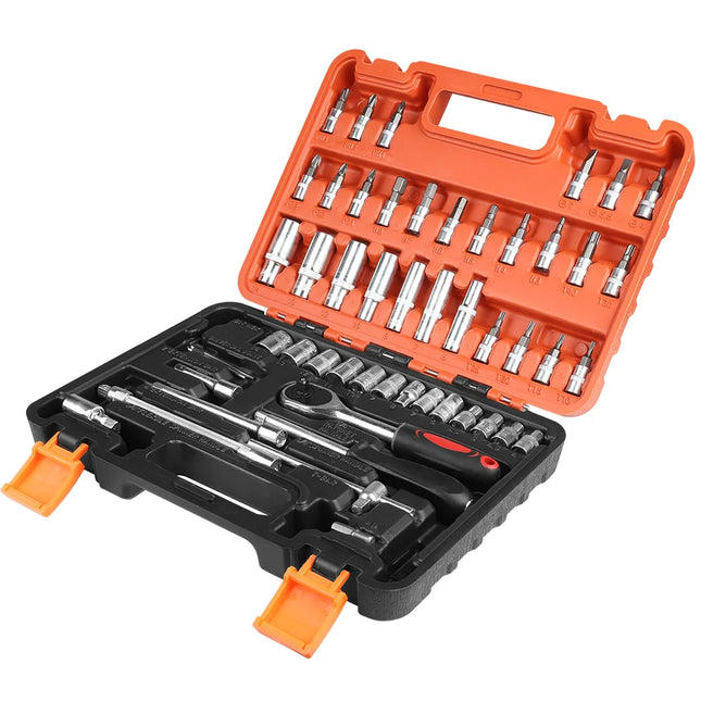 Kit d’outils de réparation 53 pièces – Clé à cliquet, jeu de douilles & accessoires