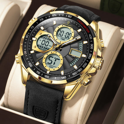 Montre de Luxe Homme POEDAGAR – LED Lumineuse, Double Affichage, Calendrier & Alarme, Mouvement Quartz Étanche