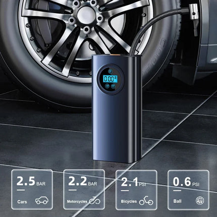Gonfleur de Pneu de Précision Rechargeable – Écran LCD – Pompe à Air Portable 12V – Compresseur Électrique pour Voiture, Moto, Vélo & Ballons