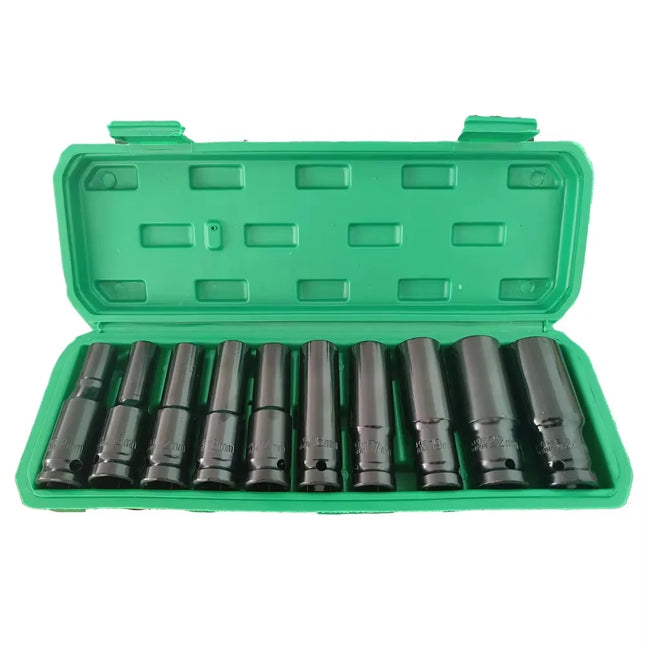 Jeu de Douilles à Impact 1/2" – 10 Pièces, Profondes, Universelles – Pour Clé à Choc Pneumatique ou Électrique