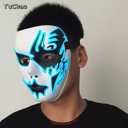 Masque LED Peint à la Main – Halloween, Carnaval, Mascarade & Cosplay – Effet Horreur Lumineux – Accessoire Unisexe