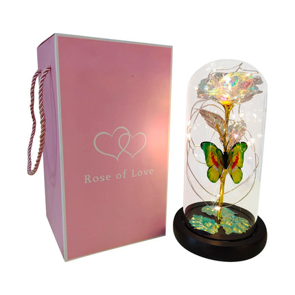 Rose Lumineuse avec Papillon – Fleur LED Colorée sous Cloche en Verre – Lampe Galaxy Rose, Idée Cadeau Romantique