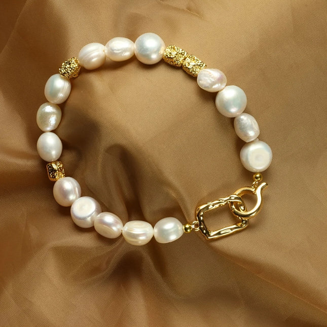 Bracelet en Perles d’Eau Douce Naturelles Baroques – Motif Géométrique Élégant pour Femme (8‑9 mm)