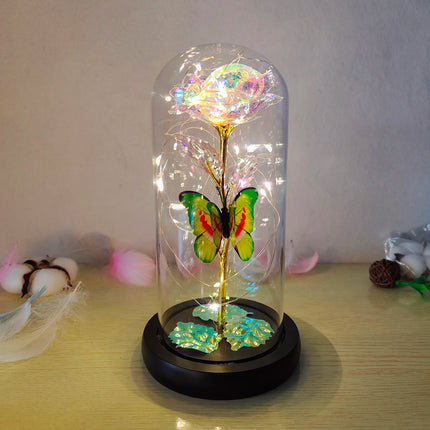 Rose Lumineuse avec Papillon – Fleur LED Colorée sous Cloche en Verre – Lampe Galaxy Rose, Idée Cadeau Romantique
