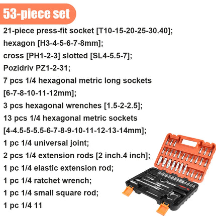 Kit d’outils de réparation 53 pièces – Clé à cliquet, jeu de douilles & accessoires