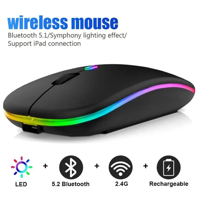 Souris Bluetooth Sans Fil RVB – Ergonomique, Rétroéclairée LED, 3600 DPI – Gaming & Bureautique