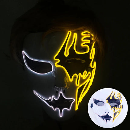 Masque LED Peint à la Main – Halloween, Carnaval, Mascarade & Cosplay – Effet Horreur Lumineux – Accessoire Unisexe