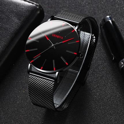 Montre Homme Ultra‑Mince – Style Business, Bracelet Maille Acier Inoxydable, Mouvement Quartz
