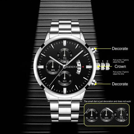 Montre Homme de Luxe – Style Business, Mouvement Quartz avec Calendrier, Bracelet en Acier Inoxydable