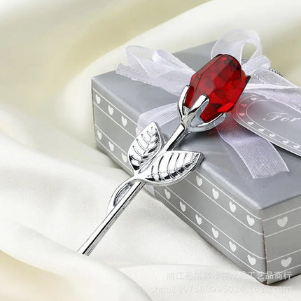 Rose en Verre de Cristal – Tige Argent & Or – Cadeau Romantique pour Saint‑Valentin, Mariage ou Anniversaire