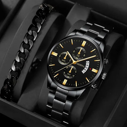 Montre Homme de Luxe – Style Business, Mouvement Quartz avec Calendrier, Bracelet en Acier Inoxydable