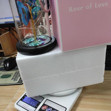 Rose Lumineuse avec Papillon – Fleur LED Colorée sous Cloche en Verre – Lampe Galaxy Rose, Idée Cadeau Romantique