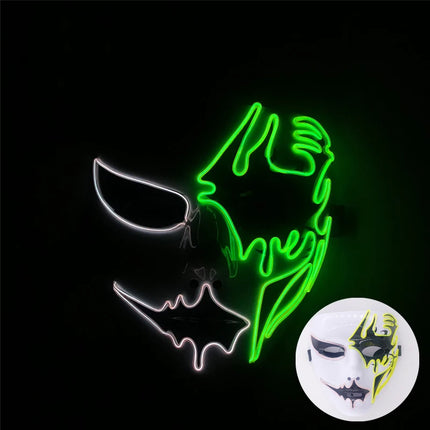 Masque LED Peint à la Main – Halloween, Carnaval, Mascarade & Cosplay – Effet Horreur Lumineux – Accessoire Unisexe