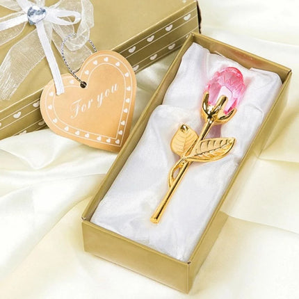 Rose en Verre de Cristal – Tige Argent & Or – Cadeau Romantique pour Saint‑Valentin, Mariage ou Anniversaire