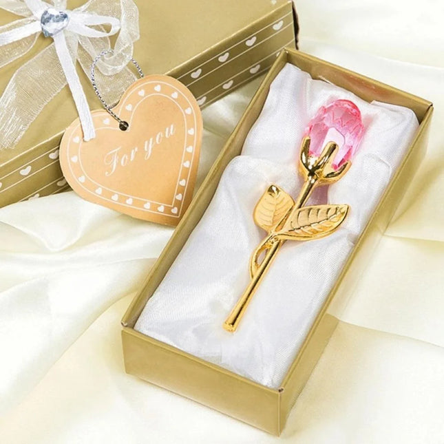 Rose en Verre de Cristal – Tige Argent & Or – Cadeau Romantique pour Saint‑Valentin, Mariage ou Anniversaire