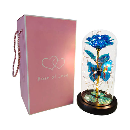 Rose Lumineuse avec Papillon – Fleur LED Colorée sous Cloche en Verre – Lampe Galaxy Rose, Idée Cadeau Romantique