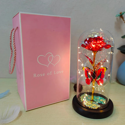 Rose Lumineuse avec Papillon – Fleur LED Colorée sous Cloche en Verre – Lampe Galaxy Rose, Idée Cadeau Romantique