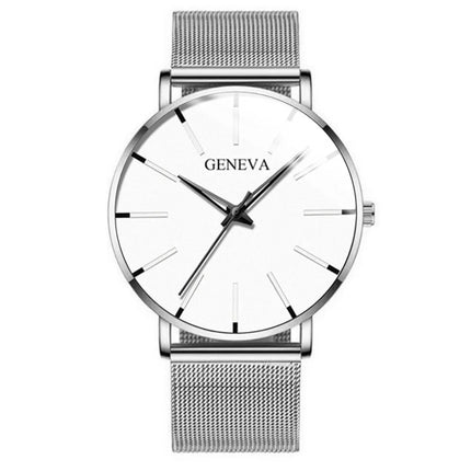 Montre Homme Ultra‑Mince – Style Business, Bracelet Maille Acier Inoxydable, Mouvement Quartz