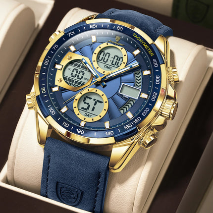 Montre de Luxe Homme POEDAGAR – LED Lumineuse, Double Affichage, Calendrier & Alarme, Mouvement Quartz Étanche