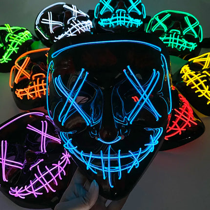 Masque de Purge Lumineux Sans Fil – LED Multicolores – Brille dans la Nuit – Déguisement pour Adultes & Enfants