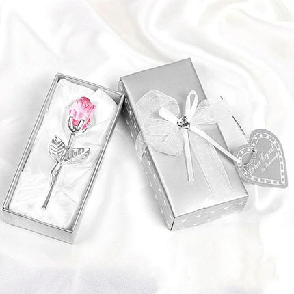 Rose en Verre de Cristal – Tige Argent & Or – Cadeau Romantique pour Saint‑Valentin, Mariage ou Anniversaire