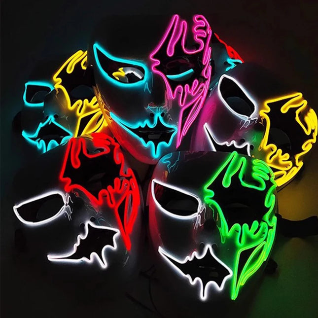 Masque LED Peint à la Main – Halloween, Carnaval, Mascarade & Cosplay – Effet Horreur Lumineux – Accessoire Unisexe