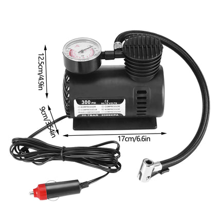 Mini Compresseur d’Air Robuste 12V – 300 PSI – Pompe Gonflable pour Pneus de Voiture – Corps Métal – Manomètre Numérique Intégré