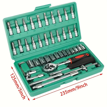 Kit d’outils de réparation automobile 46 pièces – Clé dynamométrique, cliquet, tournevis & douilles