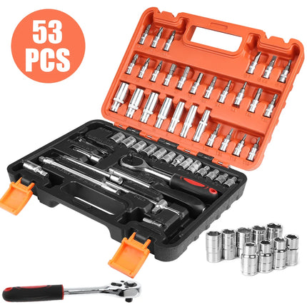 Kit d’outils de réparation 53 pièces – Clé à cliquet, jeu de douilles & accessoires