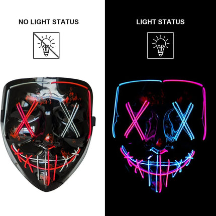 Masque de Purge Lumineux Sans Fil – LED Multicolores – Brille dans la Nuit – Déguisement pour Adultes & Enfants