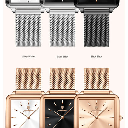 Montre Femme POEDAGAR – Élégance Carrée Étanche en Acier Inoxydable Maille, Mouvement Quartz