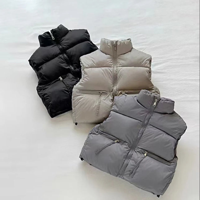 Gilet Chaud Enfant à Col Montant – Hiver, Mode Unie – Garçons & Filles 3 à 9 Ans