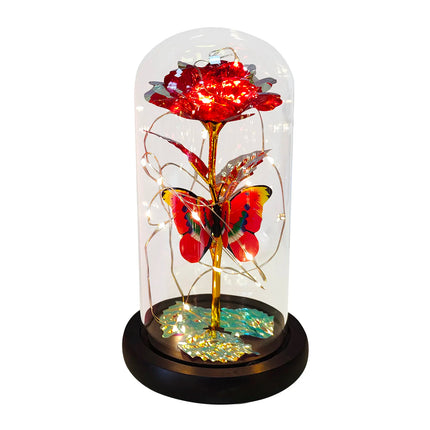 Rose Lumineuse avec Papillon – Fleur LED Colorée sous Cloche en Verre – Lampe Galaxy Rose, Idée Cadeau Romantique