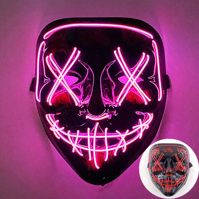 Masque de Purge Lumineux Sans Fil – LED Multicolores – Brille dans la Nuit – Déguisement pour Adultes & Enfants
