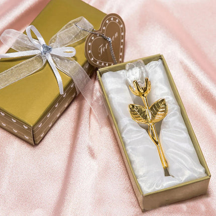 Rose en Verre de Cristal – Tige Argent & Or – Cadeau Romantique pour Saint‑Valentin, Mariage ou Anniversaire