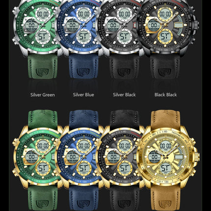 Montre de Luxe Homme POEDAGAR – LED Lumineuse, Double Affichage, Calendrier & Alarme, Mouvement Quartz Étanche