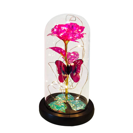 Rose Lumineuse avec Papillon – Fleur LED Colorée sous Cloche en Verre – Lampe Galaxy Rose, Idée Cadeau Romantique