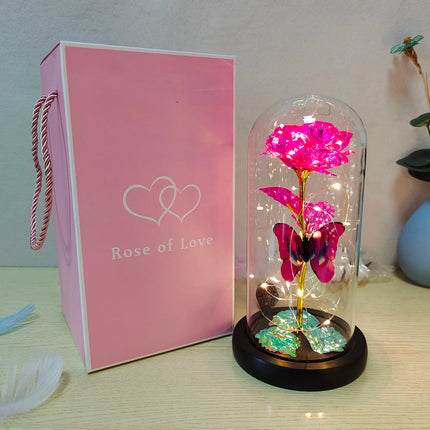 Rose Lumineuse avec Papillon – Fleur LED Colorée sous Cloche en Verre – Lampe Galaxy Rose, Idée Cadeau Romantique
