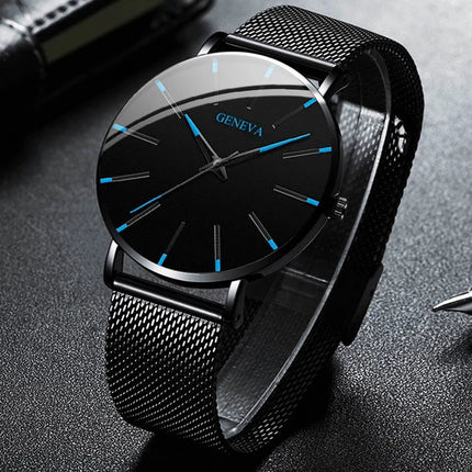 Montre Homme Ultra‑Mince – Style Business, Bracelet Maille Acier Inoxydable, Mouvement Quartz