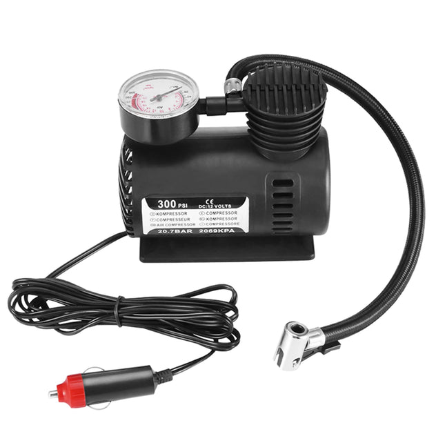 Mini Compresseur d’Air Robuste 12V – 300 PSI – Pompe Gonflable pour Pneus de Voiture – Corps Métal – Manomètre Numérique Intégré
