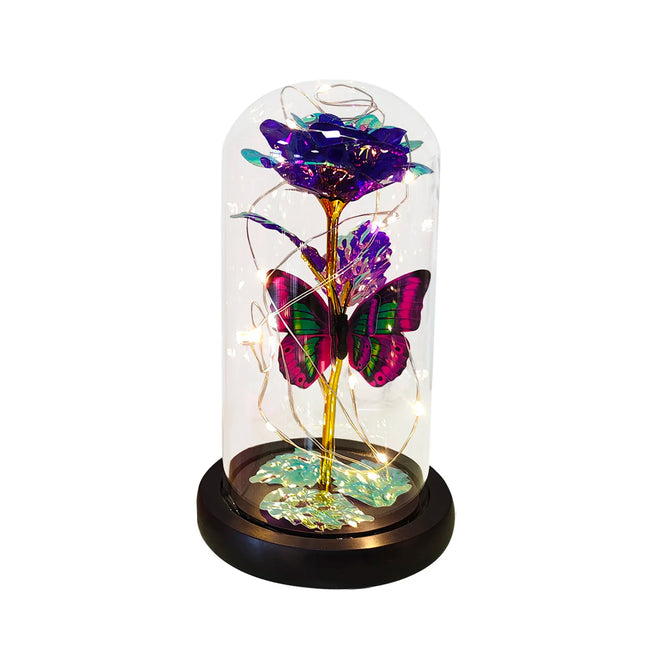 Rose Lumineuse avec Papillon – Fleur LED Colorée sous Cloche en Verre – Lampe Galaxy Rose, Idée Cadeau Romantique
