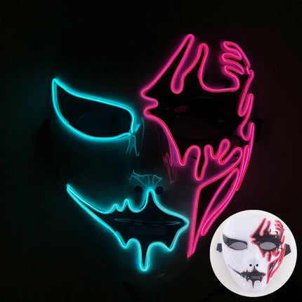 Masque LED Peint à la Main – Halloween, Carnaval, Mascarade & Cosplay – Effet Horreur Lumineux – Accessoire Unisexe