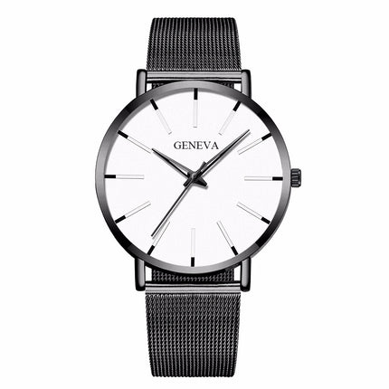 Montre Homme Ultra‑Mince – Style Business, Bracelet Maille Acier Inoxydable, Mouvement Quartz
