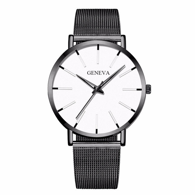 Montre Homme Ultra‑Mince – Style Business, Bracelet Maille Acier Inoxydable, Mouvement Quartz